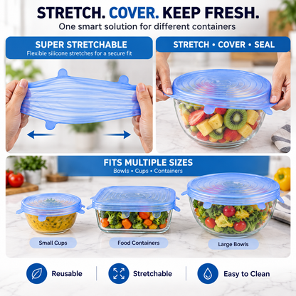 Microwave Safe Silicone Stretch Lids – Pack of 6
